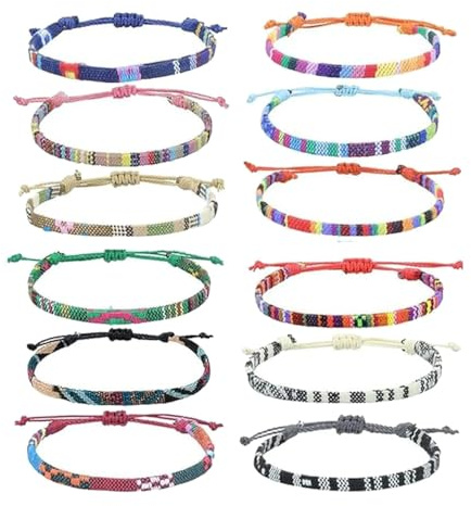 strrng 12 Pcs Surfer Beach Bracelet,Boho Bracelets for Women,Adjustable Colorful Friendship Bracelet,Handmade Braided Bracelets,for Men & Women Wristbands Christmas Valentine Thanksgiving Favors