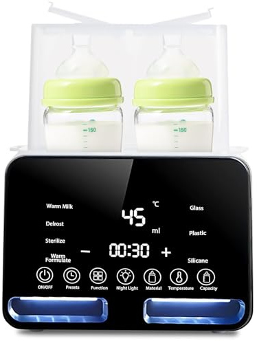 PORFOYO Flaschenwärmer Baby für 2 Flaschen, Sterilisator für Babyflaschen, Multifunktion Fläschchenwärmer, Bottle Warmer Milchwärmer, Babykostwärmer mit LCD-Display für Alle Babyflaschen