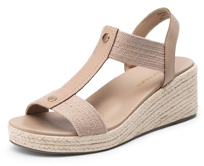 DREAM PAIRS Women's Wedge Sandals Open Toe Espadrilles Sandals Comfortable Dress Casual T-strap Platform Wedges with Arch Support for Walking Beach Summer Shoes,Size 7.5,Nude,SDWS26006W