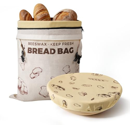 YARRAMATE Set di sacchetti per il pane in cera d'api biologica e coperchio per ciotole, riutilizzabili e adatti al congelatore, base per la conservazione del pane e l'impasto (43 x 33 cm, 30,5 cm)