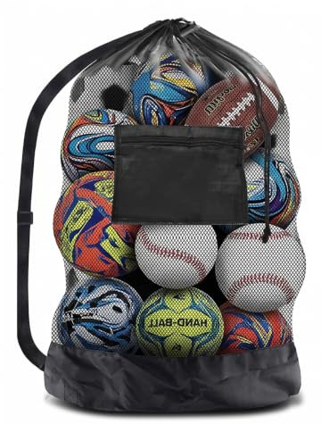 Molythrix Sac à balles en Maille Grande capacité 101×76cm, Sac de Rangement Sport Noir avec bandoulière Ajustable et Cordon de Serrage pour Football Basketball Volley Rugby