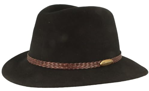Bred utomhusfilt hatt – trekking ullhatt av 100 % ull – vattenavvisande och vikbar – med läderuppsättning – för män och kvinnor, svart, 60