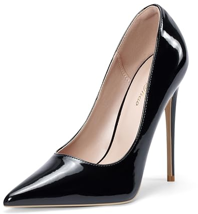 Elisabet Tang Women Pumps, Pointed Toe High Heel 4.7 inch/12cm Party Stiletto Heels Shoes Black 7