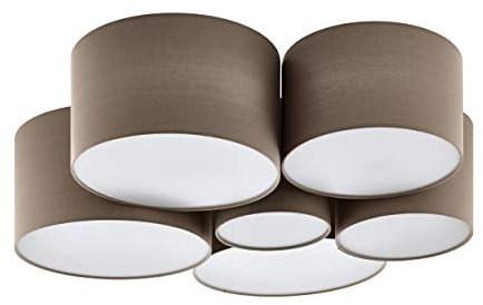 EGLO Deckenlampe Pastore, 6 flammige Textil Deckenleuchte, Deckenbeleuchtung aus Stoff in Weiß und Taupe, E27 Fassung