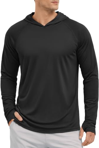 KEFITEVD Camisa de Verano con Capucha dePprotección UV para Hombres Camiseta Ligera de Manga Larga con Protección Solar UPF 50+ Negro