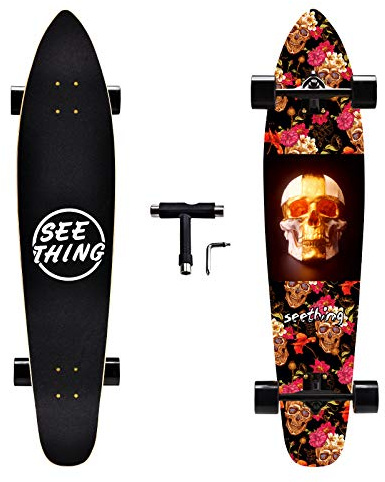 42 Inch Longboard Skateboard Complete Cruiser,The Original Artisan Maple Skateboard Cruiser for Cruising, Carving, Free-Style and Downhill（Skull Heads）