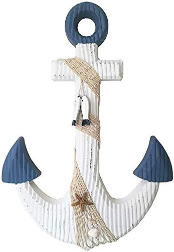 T&Garice Hanging Nautical Wooden Anchor Wall Decor,18''H,Rustic Anchor Wall Art Sculpture Beach Theme Home Decoration-White