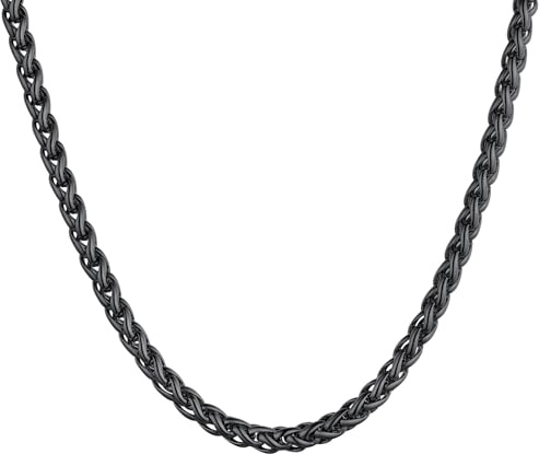 U7 Collana Uomo Nero Catena Grano Spiga Robusta Ipoallergenica Catenina Nera Uomo Acciaio inossidabile Larghezza 3 mm - 51 cm Colore Nero Gioiello alla Moda Confezione Regalo Natale Compleanno