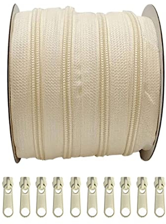 10 Metros/Rollo de Cremallera Continua de Nylon + 10 Cursores Deslizadores Libres de Metal 3#, Cremallera para Coser Ropa, (103, 3#)
