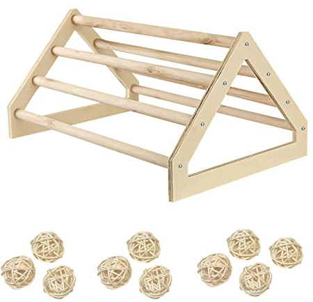 Allazone Chick Perch Strong Wooden Jungle Gym Roosting Bar Handmade Chicken Roosting Bird Stand Rack with 10 PCS Rattan Balls for Bird Parrot Hens