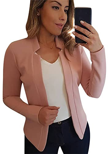 Yming Damen Blazer Elegant Jacke Business Büro Anzugjacke Offene Front Blazer Rosa S