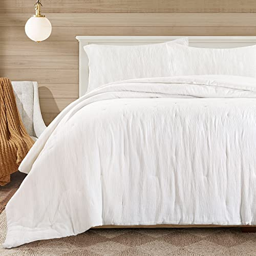 Hombys 100% Cotton Muslin Oversized King 120x120, Lightweight and Breathable Down Alternative, Soft Gauze Summer Bed Comforter, Off White Reversible Fluffy Duvet Insert