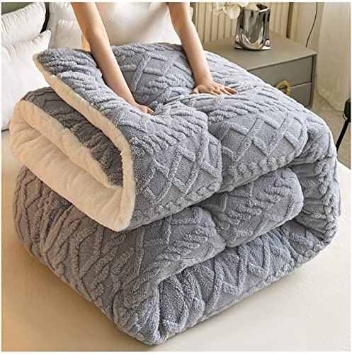 FFFF & OLFEH Vinter bomullstäcke, tjockt lamm sammetstyg vintertäcke, supermjuk flanell + lamm sammetstyg, förtjockat varmt presenttäcke (grå, 240 × 220 cm-5 kg)
