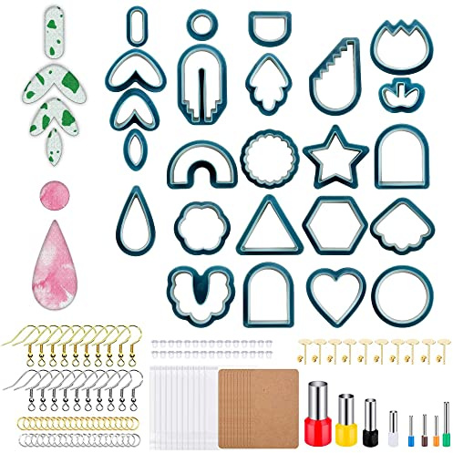 Creperture Polymer Ton Set 142 Teiliges Set Zur Herstellung Von Ohrringen mit 24 Verschiedenen Formen Ohrring Zubehör für Polymer Ton Schmuck und Ohrringe Blau