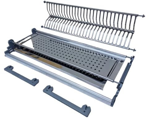 SCOLAPIATTI DA INCASSO 86,4 cm per Pensili 90 cm CON TELAIO Regolabile in Alluminio per Fine Corsa Ante – Acciaio Inox AISI 430 con Vaschetta Raccogli Gocce – Made in Italy con Staffe e Supporti