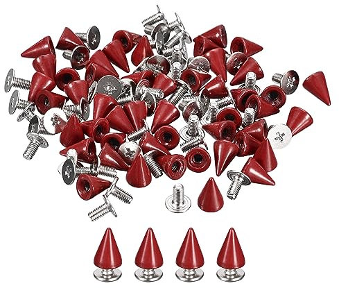 QUARKZMAN Pernos Prisioneros de Cono 50 Kits, 7x10mm Tacos y Espigas, Remache Roscada Espalda de Metal para Ropa Cinturones Bolsas Zapatos Artesanía Cuero DIY, Rojo