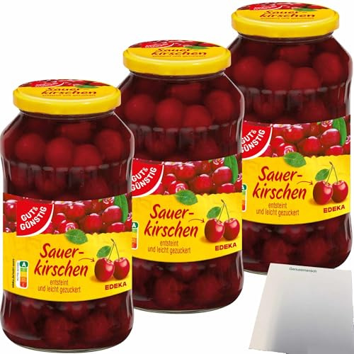 Gut&Günstig Sauerkirschen leicht gezuckert entsteint 3er Pack (3x680g Glas) + usy block