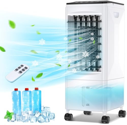 Mobile Air Conditioner, 3 in 1 Evaporative Air Cooler, Humidifier, Fan, 3 Wind Speeds, 5.5L Water Tank, 8M Remote Control, 1-7H Timer, Portable Cooler Fan with 3 Ice Boxes, for Home Office Dorm