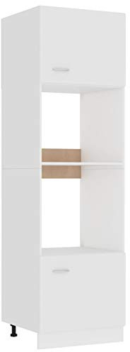 ARKEM Armoire à Micro-Ondes Blanc 60x57x207 cm Aggloméré,Meuble Four Et Micro Ondes,Olonne Four Encastrable