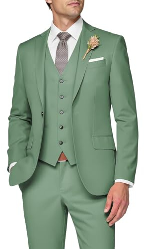 SPTALLFITJSV Costume 3 pièces pour Homme, Coupe ajustée, Costume de Mariage élégant à Un Bouton, Gilet et Pantalon, Vert Sauge poudré, Taille XL