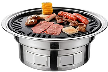 Jemora 13 Inch Korean BBQ Grill Multifunctional Charcoal Barbecue Grill Round Camping Grill Stove Tabletop Smoker Grill Grilled Net & Tray for Courtyard Picnic Beach BBQ