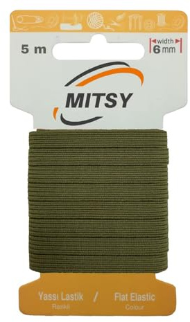 MITSY slitstarka gummiband för sömnad breda 6 mm 5 m khaki stark gummisnodd för byxgummi hushåll gör-det-själv hantverk tyger för sömnad