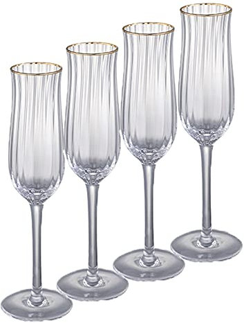 YYBDENL champagne glass Golden Rim Tulip Champagne Flutes, Elegant Glassware and Goblet, 3.95 Ounces Of 4 Pcs, Suitable for Wedding Anniversary. champagne flute