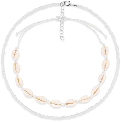 Wnddle 2 Stycken Snäckhalsband Set, Snäckor Halsband, Dam Snäckor Halsband, Skalarmband Halsband, Naturliga Justerbara Snäckhalsband Smycken, Sommar Halsband, no, nej, Nej
