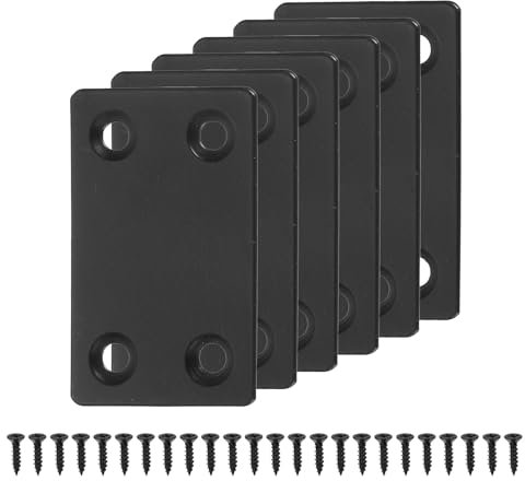 QUARKZMAN 6 Set Piastre Riparazione Piatte, 1.5 x 2.36 Pollici Piatta Acciaio Inossidabile Staffa Raddrizzata Unione Piastre Giunzione con Viti per Riparazione Angolo Mobili Legno, Nero
