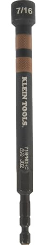 Klein Tools 716PNDHC 7/16-Inch Magnetic Color-Coded Power Nut Driver, SAE, Impact-Rated Hollow Nut Driver with 5-Inch Extended Reach Shaft