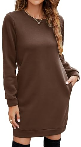 YUTILA Abito maglione da donna, a maniche lunghe, autunno, inverno, per il tempo libero, marrone, XL