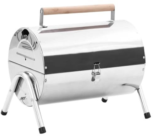 Home Garden - Barbecue portatile da tavolo a carbonella in acciaio inox a doppia griglia
