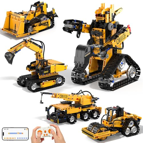 Technic Robot Building Sets, 535PCS 5-IN-1 RC Robot and Car, Remote and App Controlled Building Kit, Rechargeable RC Building Block, Engineering Kits Toys Gifts for Teen Boys Age 8-12 13 14 15+