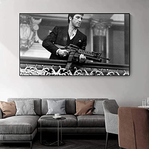 ZZXCHG Quadro A Olio su Tela 60x80 Film Tony Montana Stampa in bianco e nero Stampa fotografica moderna familiare Camera da letto Decor poster Senza Cornice