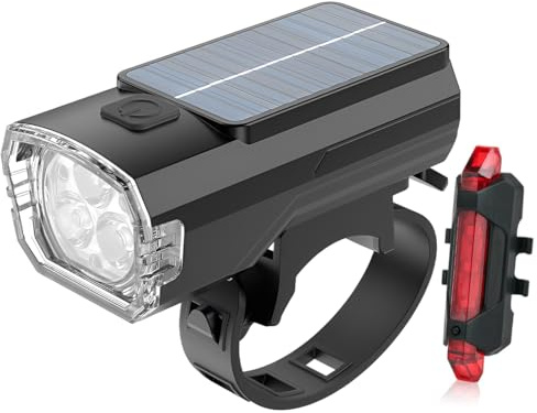 NHQZ Luce Bicicletta Anteriore,Luce Bici Per Bicicletta Con Energia Solare E 3 Modalità, Faro A LED E Campanello Impermeabile - Perfetta Per Bici Da Strada E Da Montagna, Ricaricabile Tramite USB.
