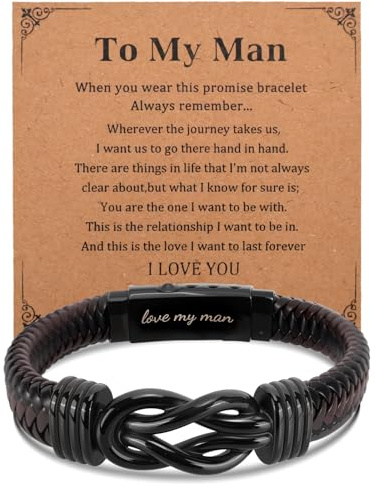 QBEJIME Gifts For Men Husband, Engraved Mens Leather Bracelet, Anniversary Valentines Gifts For Him, I Love You Gift's For Him, Boyfriend, Valentine's Day Christmas Birthday Graduation (Love My Man)