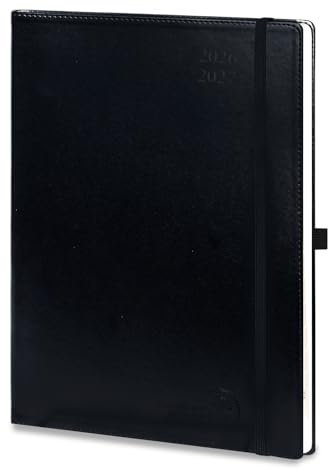 POPRUN Agenda 2026 2027 Semainier Scolaire A4 Format 29,7x21cm en Français | Grand Planner Couverture Souple en PU Cuir,Intervalles de 15 minutes,D'Août 2026 à Juil 2027,Papier 100 g/m²,Noir