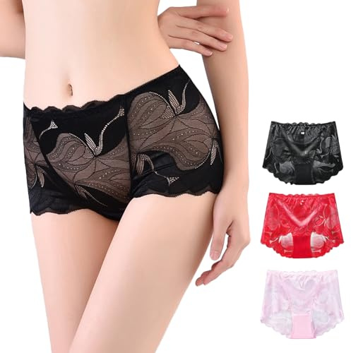 Culotte Italienne Orlivia Slip Sexy Femme en Dentelle,Coton sous-vêtement Taille Haute,Shorty Doux Chic Lot de 3