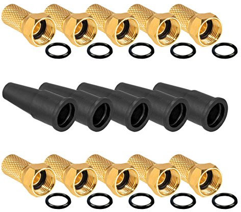 HB-DIGITAL Juego de Accesorios SAT 10x F-Conector 7mm Tuerca Ancha Dorada + 5x Ojales de goma HQ para Cable de Antena Coaxial Sistemas BK por Satélite
