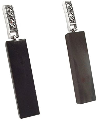 Ohrringe 925 Silber polierter Onyx Markasiten Art Deco