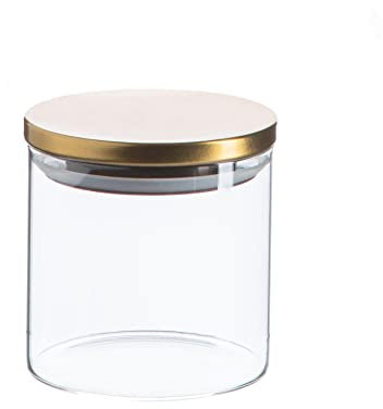 Argon Tableware Scandi Storage Jar with Metallic Gold Lid - 550ml - 1 Pack - Modern Round Organisation Container Glass Jar for Kitchens, Pantry, Bathrooms, Utility Rooms
