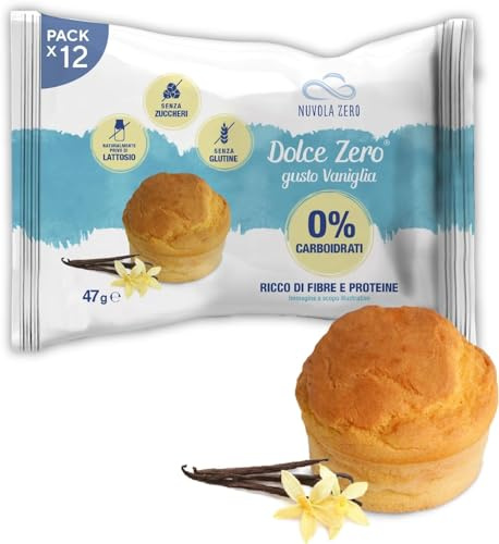 Nuvola Zero - Dolce Zero Vanille Petit gateau, Sans Glucides, Sans Sucre, Sans Lactose, Sans Gluten, Riche en Fibres, Lot de 12, Fabriqué en Italie