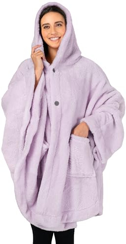 PAVILIA Angel Wrap Hooded Blanket Poncho, Wearable Blanket Throw Wrap Poncho for Women Adult, Cozy Fluffy Sherpa Fleece Shawl Cape with Hood pockets, Warm Gift for Mom Wife, Lavender Purple