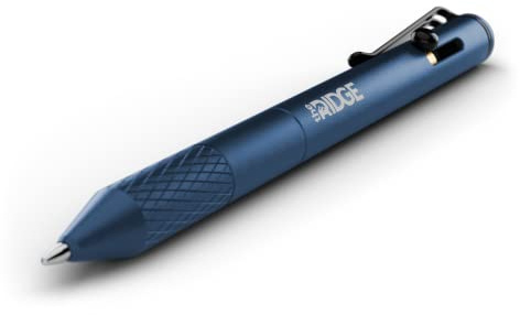 The Ridge Bolt Action Ballpoint Pen | Metal Retractable Compact Writing Instrument | Textured Grip & Internal Pressurized Refill | Aluminum Navy