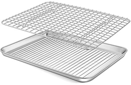Homikit Plaque de Cuisson avec Grille de Refroidissement, en Acier Inoxydable, Forme rectangulaire, Plaque à gâteau et Grille à gâteau pour la Cuisson, Passe au Lave-Vaisselle, 31x24x2,5cm