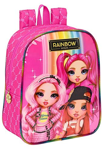MINI ZAINO ZAINO Rainbow High Fuchsia Rosa + Hyllning Nyckelring med paljetter
