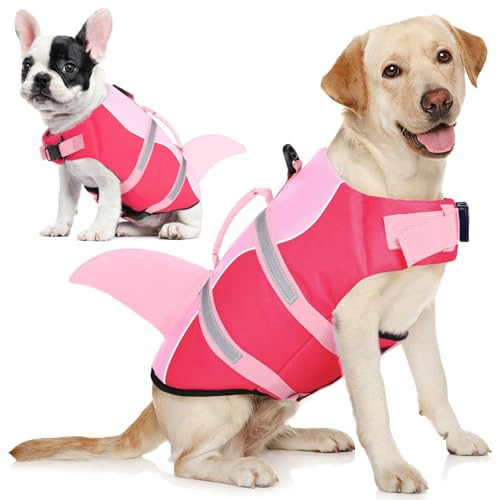 AOFITEE Dog Life Jacket Large, Shark Dog Life Vest for Swimming Boating, High Flotation Reflective Dogs Swimming Vest Lifesaver with Rescue Handle, Pet Swimsuit for Small Medium Large Dogs, L