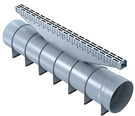 Jardibric - Kit de 6 Caniveaux Discrets Classe C250 (3 m Linéaires) + 2 Bouchons Réducteurs Ø 110 x 100 mm - Conforme à la Norme NF en 1433 pour Une Gestion Efficace des Eaux
