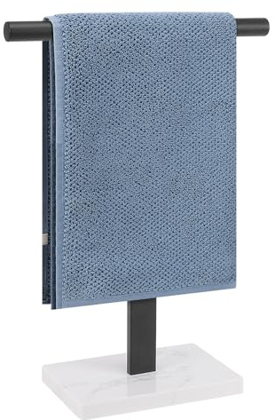 BathAce Hand Towel Holder, T-Shape Hand Towel Stand for Bathroom, Hand Towel Rack Bar Standing for Vanity Kitchen Countertop, 304 Stainless Steel, Marble Base (Black)