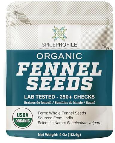 Spice Profile | USDA Organic Fennel Seeds (Whole) | Resealable 4oz Pouch | Saunf | Perfect for Cooking, Teas, Smoothies & Lattes | Sweet & Aromatic